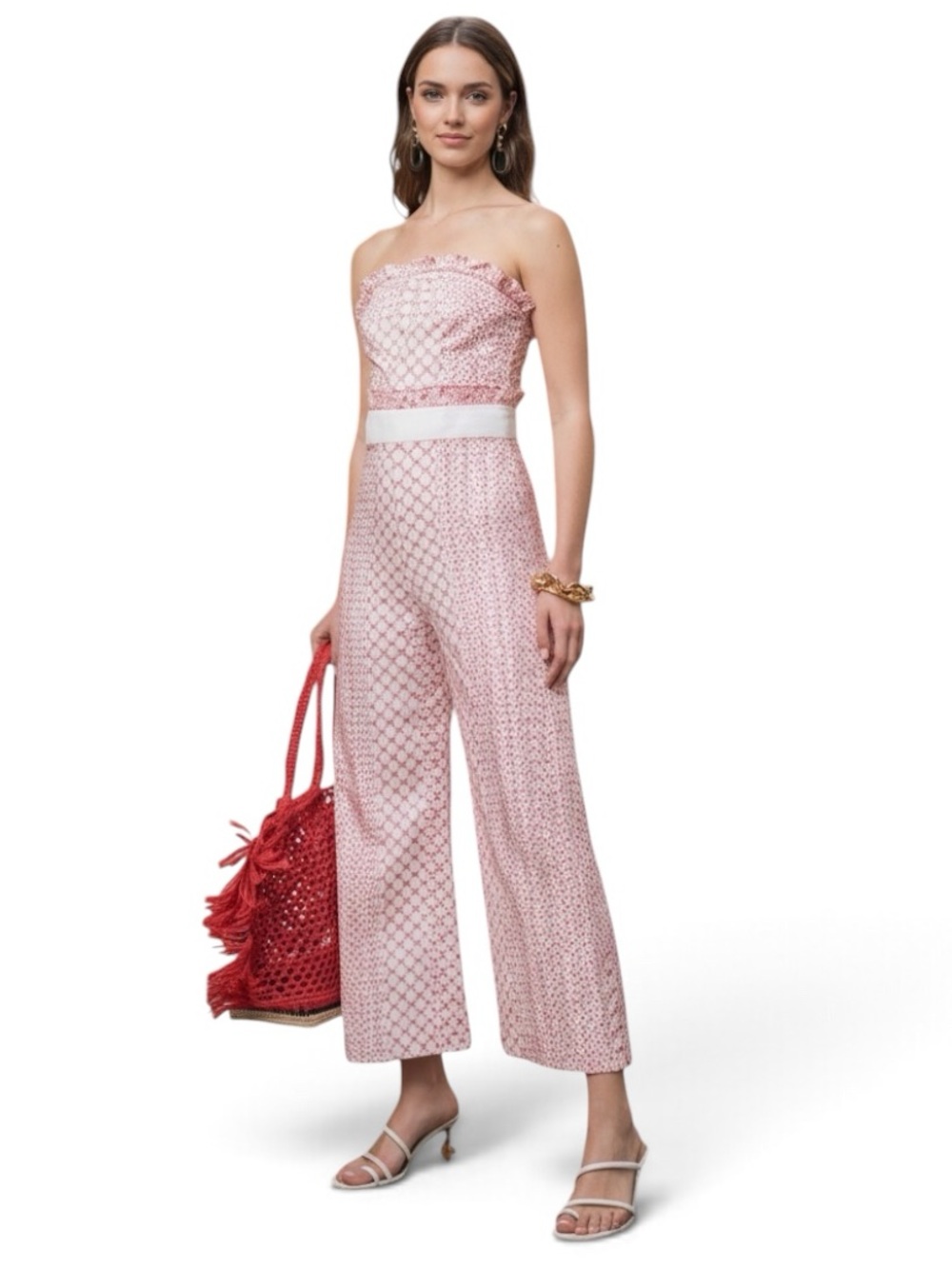 Alexis Pretti Strapless Embroidered Wide Leg Jumpsuit M Coquette Cottage $673